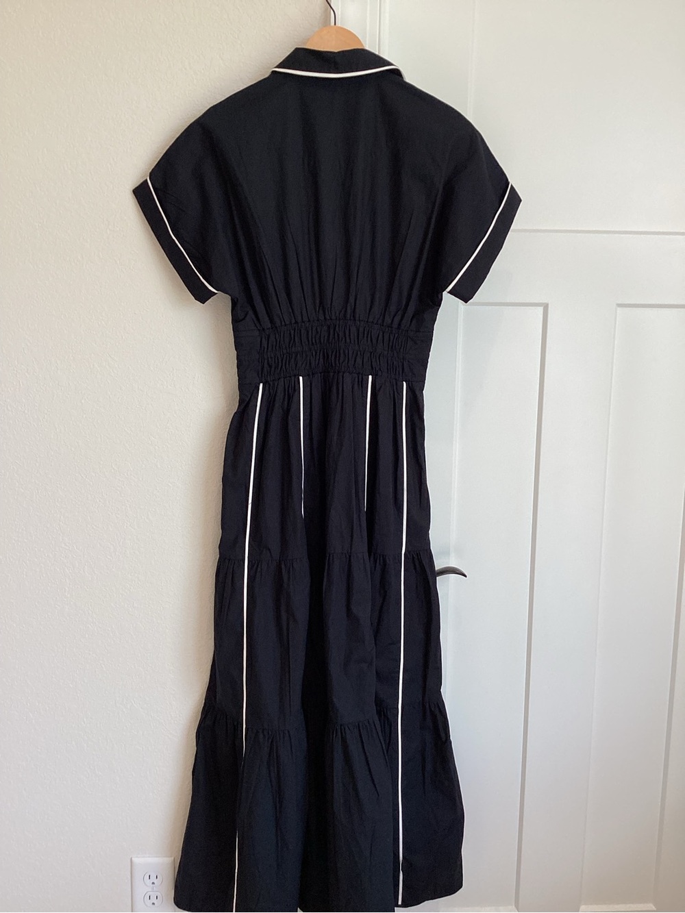 Anthropologie Somerset Dress Collared V-Neck Short-Sleeve Maxi Dress Black White - Picture 8 of 13